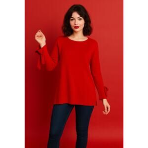 Vintage Cherry Girl Hampshire Studio Red Bow Sleeve Sweater Size L Soft Holiday